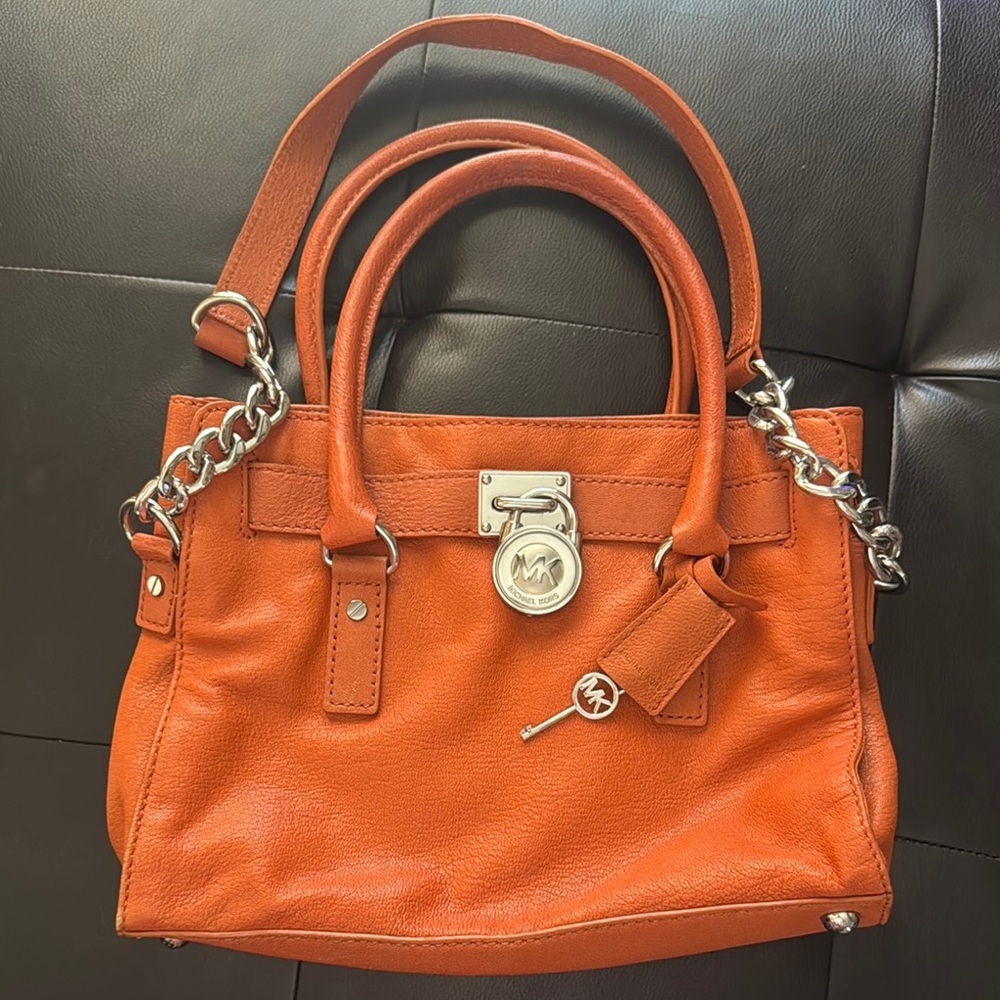 Michael Kors Orange Leather Satchel with Chain Details